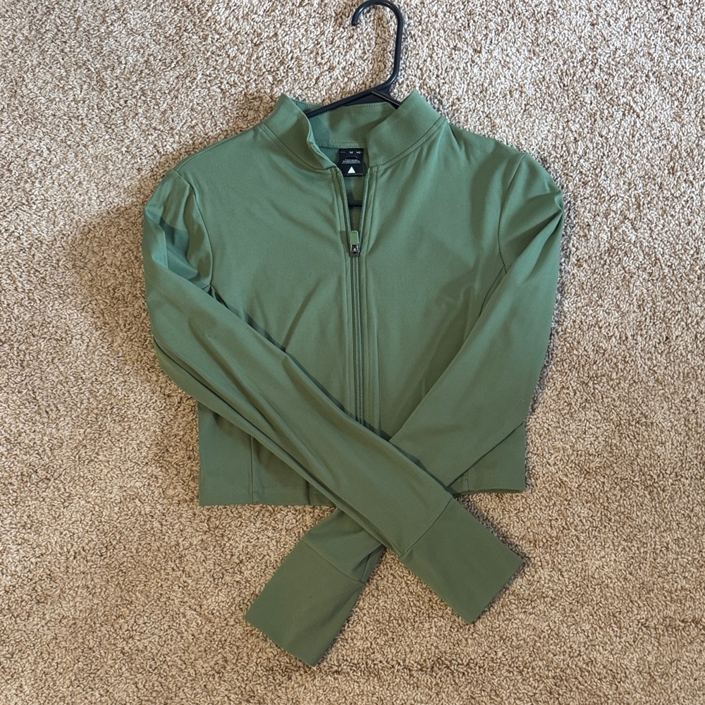 Green cropped zip up cloud jacket